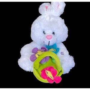 Gemmy Bunny Rabbit Plush Basket of Flowers Sings Animated Stuffed Toy READ